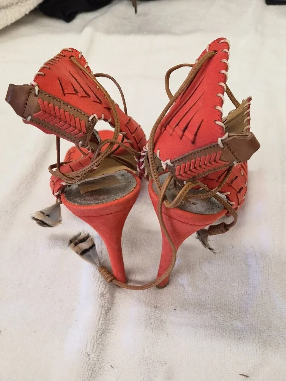 Dolce Vita Coral-Red Woven Lace-Up Heels Size 8.5